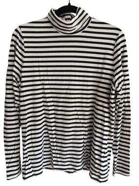 Lands' End Black and White Striped Long Sleeve Turtleneck